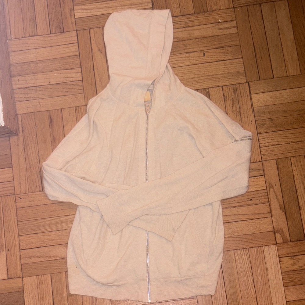 Zadig & Voltaire Cream Cashmere Distressed Zip-Up Hoodie